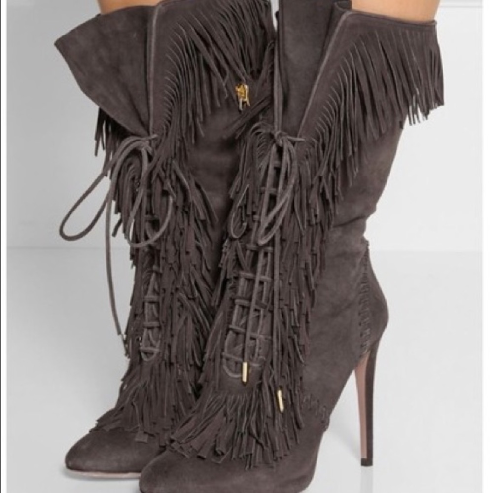Aquazzura Brown Rare Carly Fringe Boots/Booties